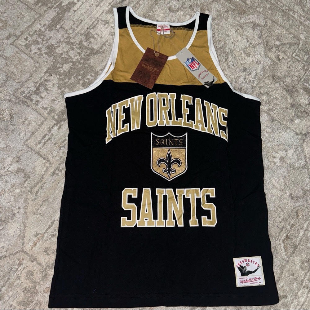New Orleans‎ Saints Mitchell & Ness NFL Tank Top Embroidery Felt Art NWT